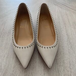 Christian Louboutin White Leather Studded Flats sz 39